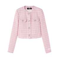 Geci Pink Checked Tweed Jacket With Medusa Head Buttons In Wool Blend Woman Femei