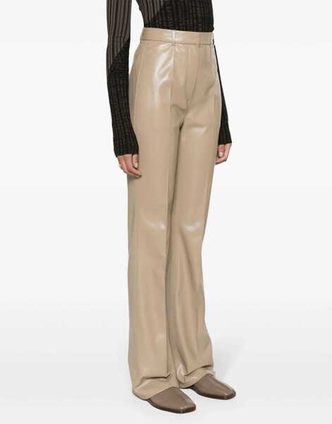 Pantaloni office Nanushka High Waisted Faux Leather Leena Pants Beige Femei (BM 16804590) 3