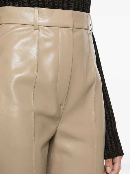 Pantaloni office Nanushka High Waisted Faux Leather Leena Pants Beige Femei (BM 16804590) 5