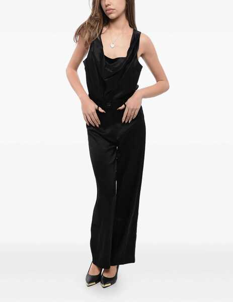 Pantaloni office Nanushka High Waist Satin Pants With Belt Loops Black Femei (BM 16804596) 2