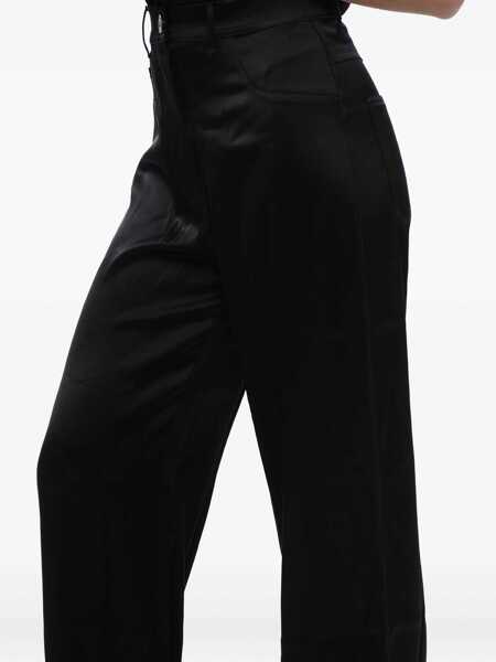 Pantaloni office Nanushka High Waist Satin Pants With Belt Loops Black Femei (BM 16804596) 4