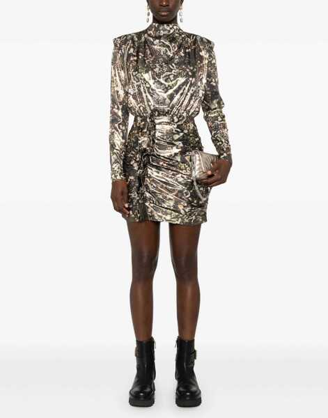 Rochii scurte AllSaints Draped Lilliana Dress With Padded Shoulders Gold Femei (BM 16804812) 2