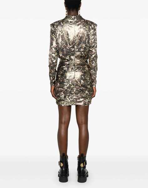 Rochii scurte AllSaints Draped Lilliana Dress With Padded Shoulders Gold Femei (BM 16804812) 4