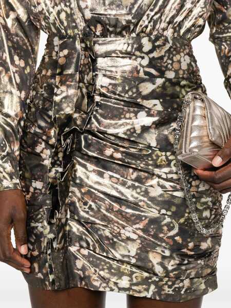 Rochii scurte AllSaints Draped Lilliana Dress With Padded Shoulders Gold Femei (BM 16804812) 5