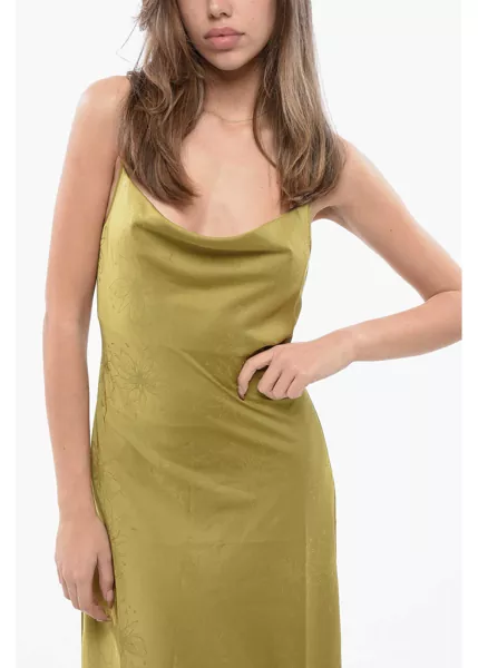 Rochii lungi AllSaints Jacquard Motif Satin Hadley Slip Dress Green Femei (BM 16804998) 4