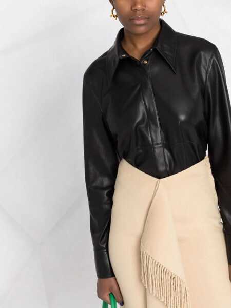 Camasi casual Nanushka Solid Color Faux Leather Naum Shirt Black Femei (BM 16805007) 5