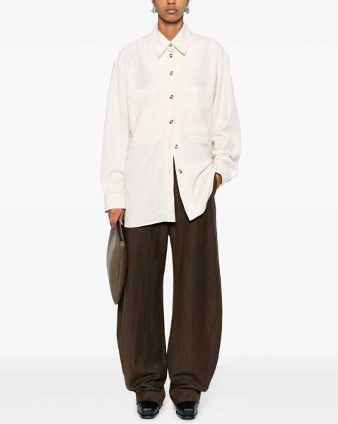 Camasi casual Nanushka Solid Color Fabian Overshirt With Double Breast Pocket Beige Femei (BM 16805010) 2