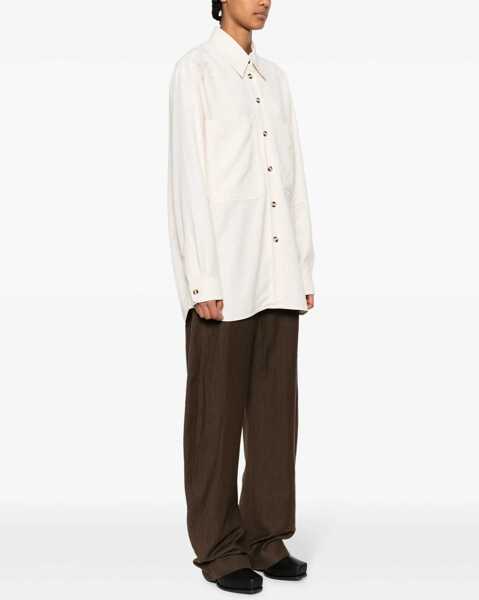 Camasi casual Nanushka Solid Color Fabian Overshirt With Double Breast Pocket Beige Femei (BM 16805010) 3
