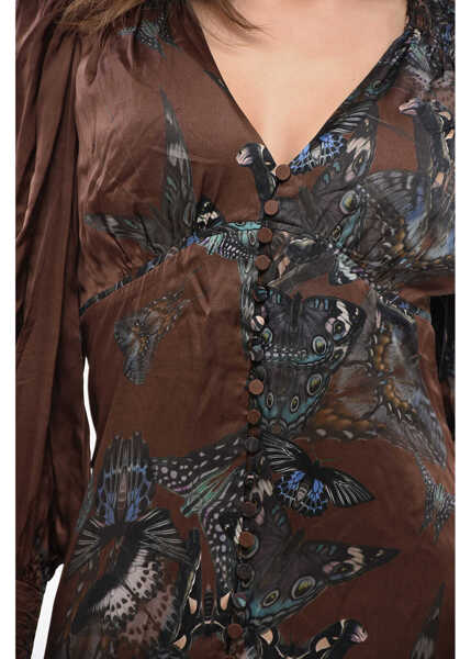 Rochii scurte AllSaints Satin Auden Diana Dress With Front Buttoning Brown Femei (BM 16805292) 4