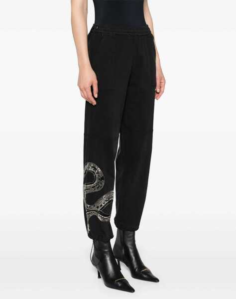 Pantaloni casual AllSaints Stretch Cotton Pants With Elastic Waistband And Decorated Sn Black Femei (BM 16805301) 3