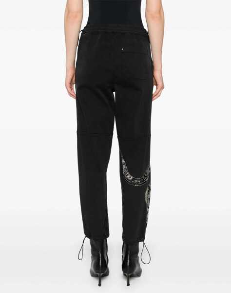 Pantaloni casual AllSaints Stretch Cotton Pants With Elastic Waistband And Decorated Sn Black Femei (BM 16805301) 4