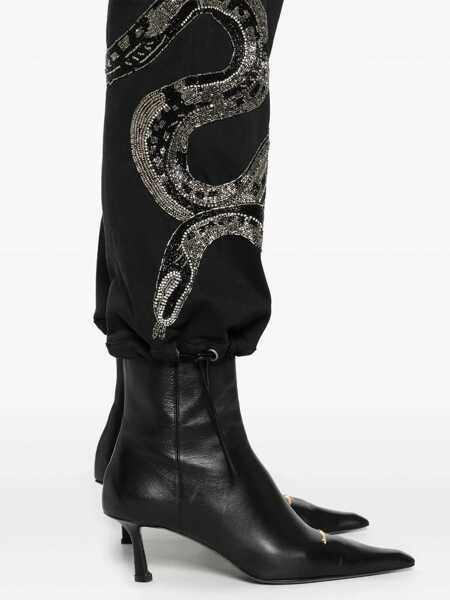 Pantaloni casual AllSaints Stretch Cotton Pants With Elastic Waistband And Decorated Sn Black Femei (BM 16805301) 5