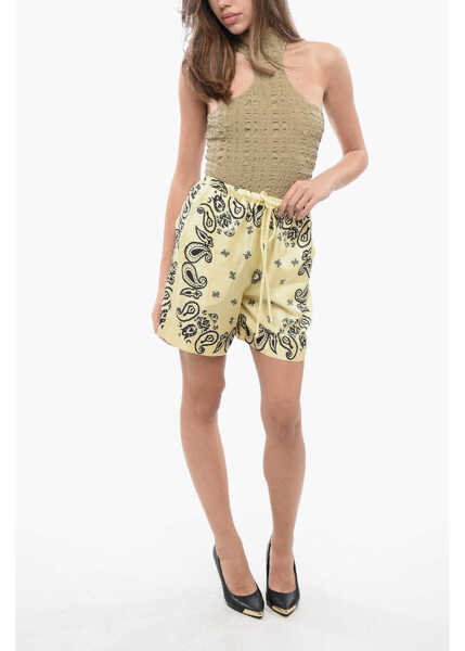 Pantaloni scurti Nanushka Bandana Motif Silk Anne Shorts Yellow Femei (BM 16805319) 4