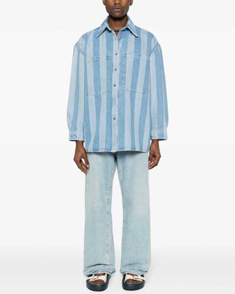 Geci de blugi Nanushka Awning Striped Denim Beaux Overshirt With Logo Buttons Blue Femei (BM 16805322) 2