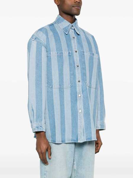Geci de blugi Nanushka Awning Striped Denim Beaux Overshirt With Logo Buttons Blue Femei (BM 16805322) 3