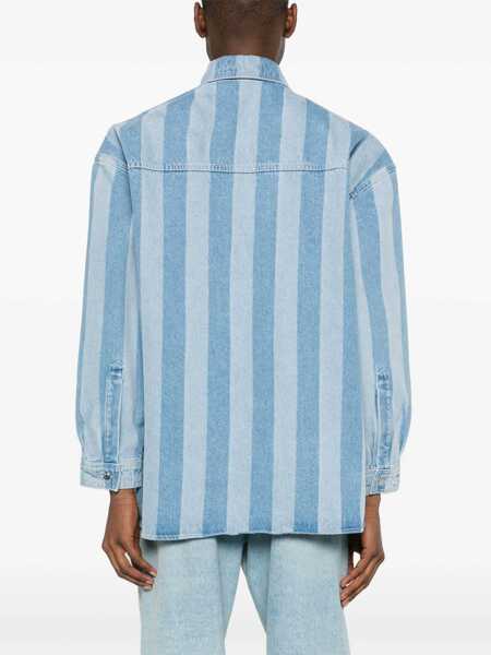 Geci de blugi Nanushka Awning Striped Denim Beaux Overshirt With Logo Buttons Blue Femei (BM 16805322) 4