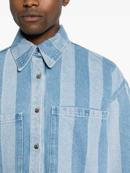 Geci de blugi Nanushka Awning Striped Denim Beaux Overshirt With Logo Buttons Blue Femei (BM 16805322) 5