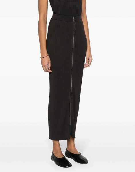 Fuste lungi Nanushka Ribbed Meika Midi Skirt With Front Zip Brown Femei (BM 16805325) 3