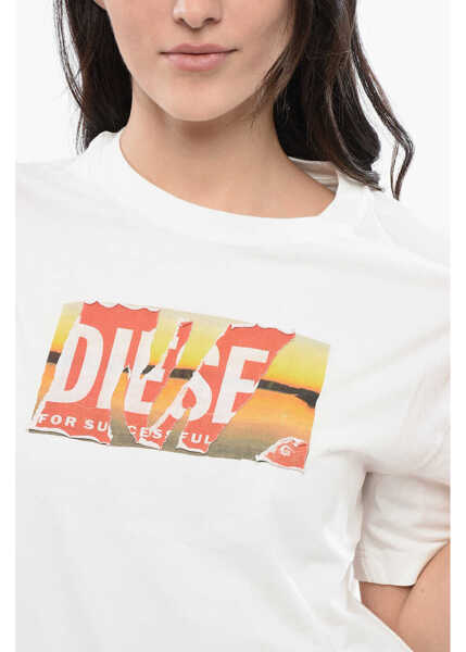 Tricouri Diesel Red Tag Cotton Crew-Neck T-Danny-Poff T-Shirt With Frontal P White Femei (BM 16805352) 3