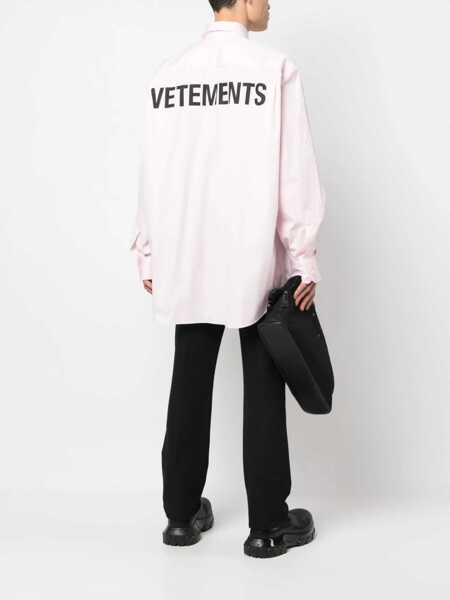 Camasi casual Vetements Unisex Poplin Cotton Oversized Shirt With Printed Logo Pink Barbati (BM 16805433) 2