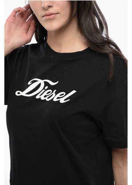 Rochii scurte Diesel Cotton Crew-Neck D-Egor Tee Dress With Contrast Print Black Femei (BM 16805478) 3