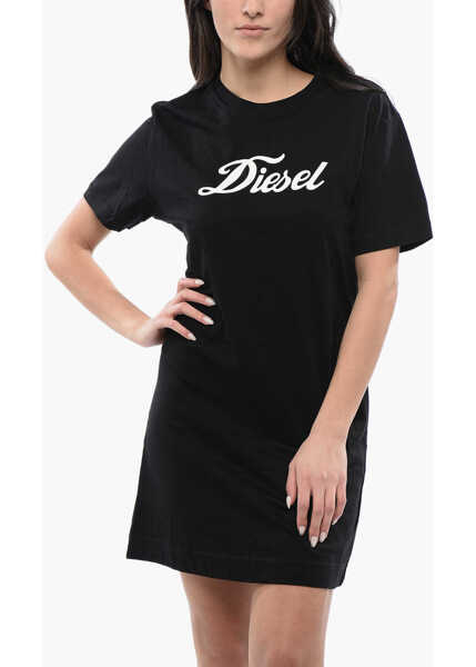 Rochii scurte Diesel Cotton Crew-Neck D-Egor Tee Dress With Contrast Print Black Femei (BM 16805478) 4