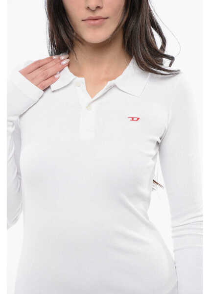Tricouri Polo Diesel Red Tag Ribbed D-Ribenny-Ls-D Bodycon Polo Dress With 2-Butt White Femei (BM 16805481) 3