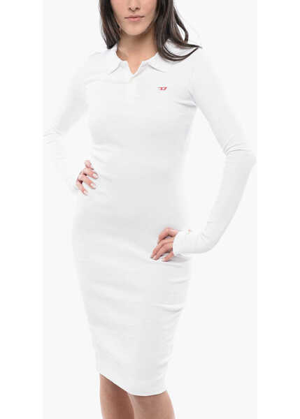 Tricouri Polo Diesel Red Tag Ribbed D-Ribenny-Ls-D Bodycon Polo Dress With 2-Butt White Femei (BM 16805481) 4