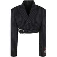 Geci Jean Paul Gaultier Pinstripe Wool Cropped Tailored Jacket With Zip Off Belt Clothing Femei