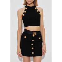 Topuri Balmain Dama - Topuri Balmain Balmain 6-Button Knit Halterneck Top Black Femei (BM 16807229) - B-mall.ro