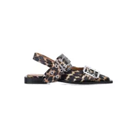 Pantofi cu toc Ganni Leopard Satin Feminine Buckle Ballerinas Femei