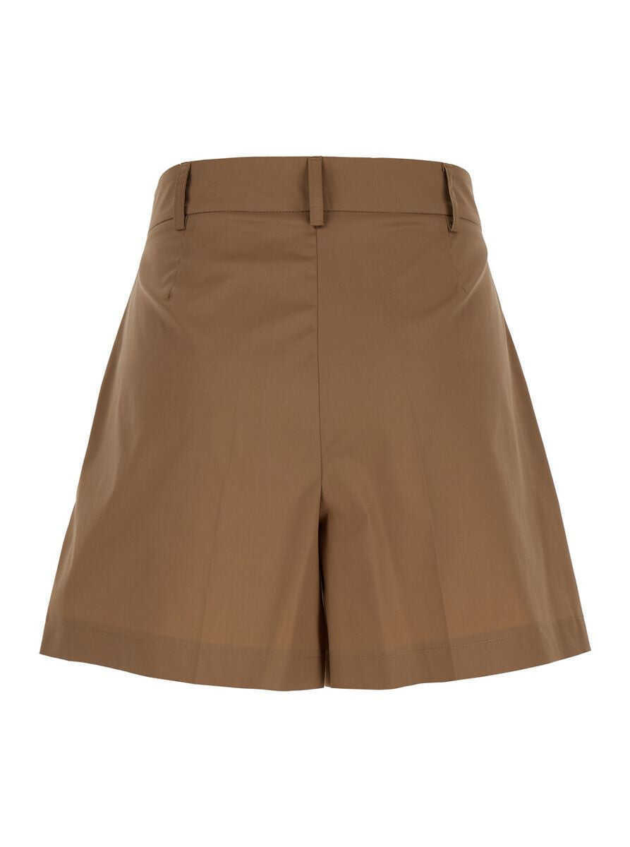 Pantaloni casual PLAIN Brown Shorts With Belt Loops In Cotton Woman Beige Femei (BM 16807373) 2