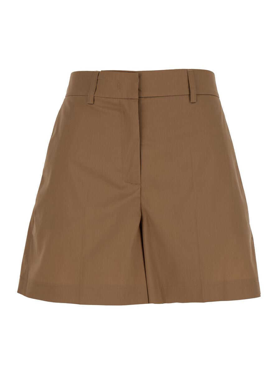 Pantaloni casual PLAIN Brown Shorts With Belt Loops In Cotton Woman Beige Femei (BM 16807373) 1