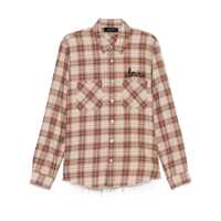 Camasi 'Shotgun' Beige Shirt With Logo Print On Front And Rear And All-Over Check Motif In Cotton Man Barbati