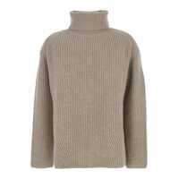 Pulovere Beige Turtleneck Sweater With Dropped Shoulders In Wool And Cashmere Blend Woman Femei
