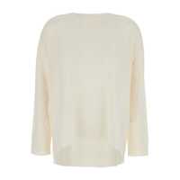 Pulovere White Crewneck Sweater With Asymmetric Hem In Wool And Cashmere Woman Femei