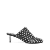 Pantofi cu toc Black Mules With Low Heel And All-Over Stud Embellishments In Leather Woman Femei