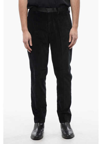 Pantaloni eleganti AllSaints Velvet Skinny Fit Lyra Pants With Satin Trims Black Barbati (BM 16814925) 1