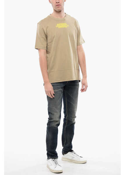 Tricouri Diesel Red Tag Cotton T-Just-Slits-N6 Crew-Neck T-Shirt With Print Beige Barbati (BM 16815003) 4