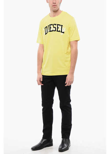 Tricouri Diesel Red Tag Cotton T-Just-N10 Crew-Neck T-Shirt With Velvet Logo Yellow Barbati (BM 16815012) 4