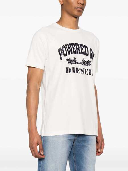 Tricouri Diesel Red Tag Cotton T-Rust Crew-Neck T-Shirt With Velvet Detail White Barbati (BM 16815018) 3