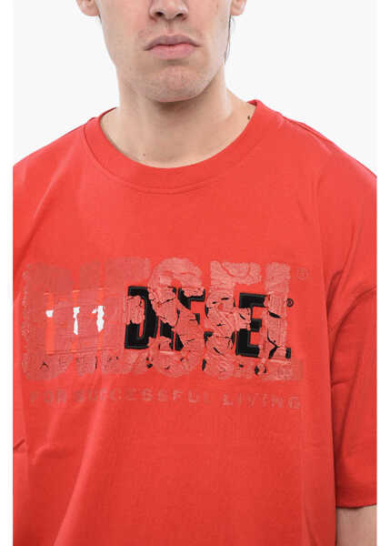 Tricouri Diesel Red Tag Solid Color T-Nabel-M1 Crew-Neck T-Shirt With Cracke Red Barbati (BM 16815174) 3