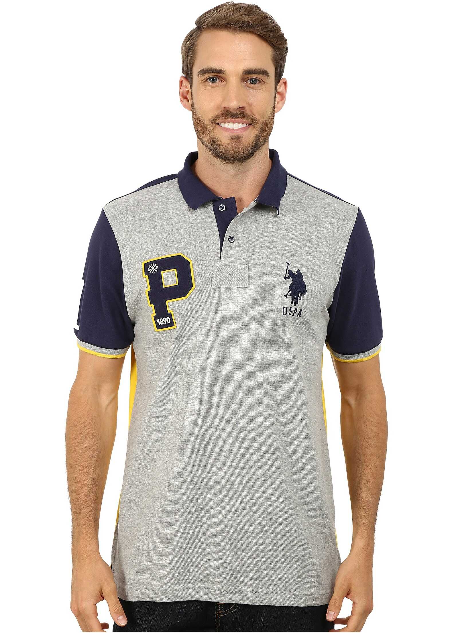 Tricou U.S. POLO ASSN. Color Block Pique Polo Heather Gray