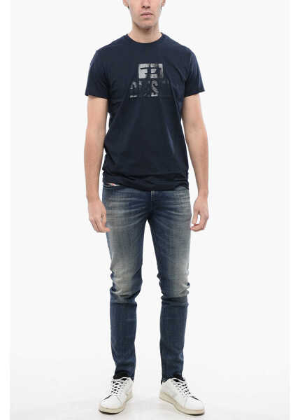 Tricouri Diesel Solid Color T-Diego Crew-Neck T-Shirt With Tone On Tone Logo Midnight Blue Barbati (BM 16822227) 4