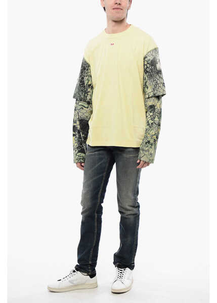 Tricouri Diesel Red Tag Cotton T-Wesher-N5 Crew-Neck T-Shirt With Animal Mot Yellow Barbati (BM 16822269) 4