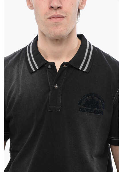 Tricouri Polo Diesel Red Tag Acid Wash T-Smid Polo Shirt With 2-Buttons Black Barbati (BM 16822782) 3