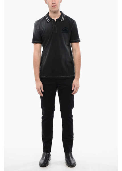 Tricouri Polo Diesel Red Tag Acid Wash T-Smid Polo Shirt With 2-Buttons Black Barbati (BM 16822782) 4