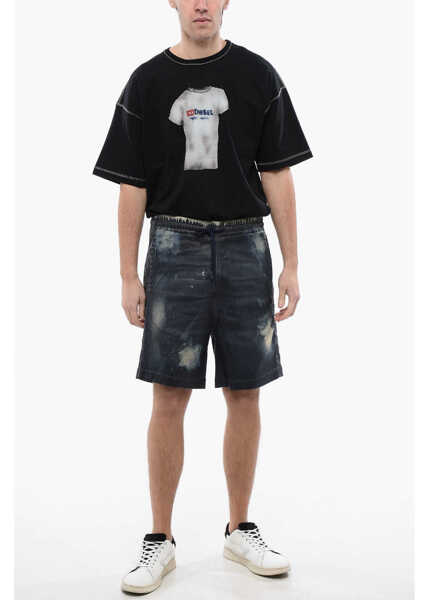 Pantaloni scurti Diesel Acid-Wash Effect Coated Track Denim D-Boxy-S Shorts Blue Barbati (BM 16822785) 4