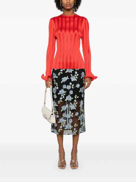 Fuste ROTATE Birger Christensen Black Pencil Skirt With Mesh Panels And All-Over Floral Motif In Tech Fabric Woman Black Femei (BM 16825007) 2