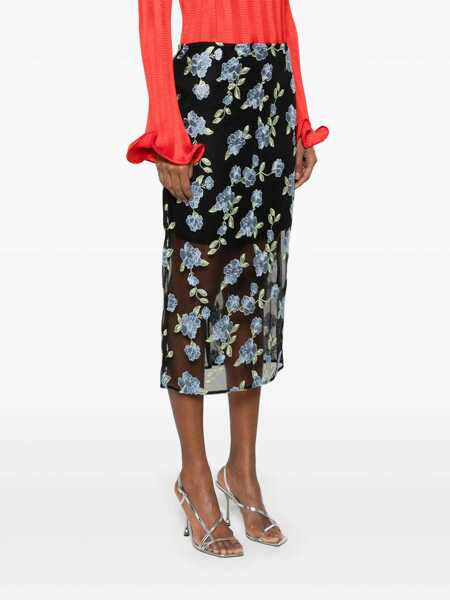 Fuste ROTATE Birger Christensen Black Pencil Skirt With Mesh Panels And All-Over Floral Motif In Tech Fabric Woman Black Femei (BM 16825007) 3